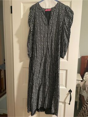 BURU Black & White Floral Women's Midi Dress - Size M